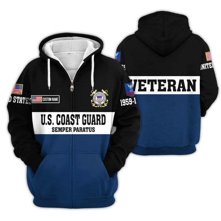 Premium Custom USCG Zip Up Hoodie VPVC609615, Gifts For Coast Guard Veteran, Gifts For Veterans Day.