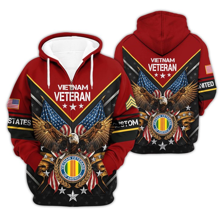 Premium Custom Vietnam Veteran Zip Up Hoodie VPVC609626, Gifts For Vietnam Veteran, Gifts For Veterans Day.