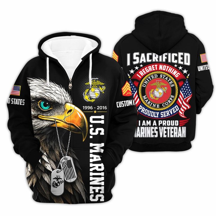 Premium Custom USMC Zip Up Hoodie VPVC609633, Gifts For Marine Veteran, Gifts For Veterans Day.
