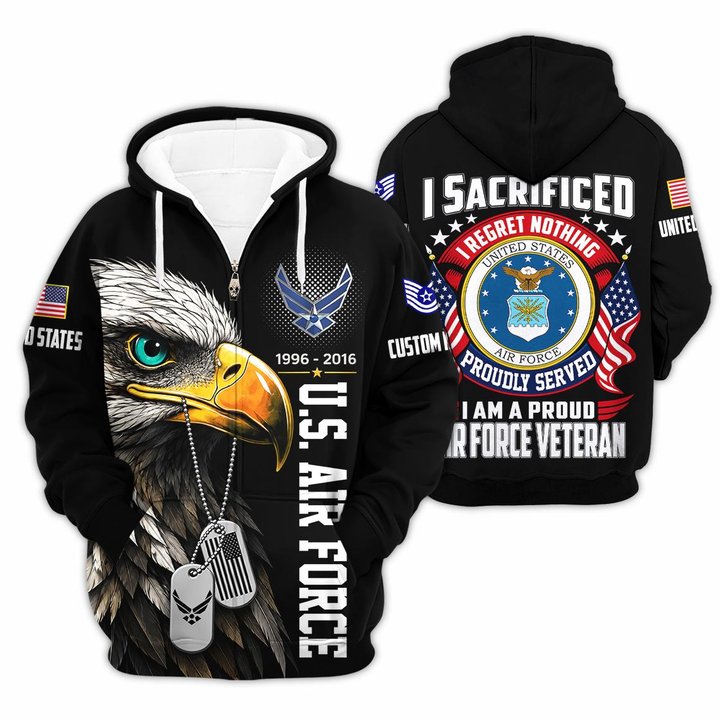 Premium Custom USAF Zip Up Hoodie VPVC609634, Gifts For Air Force Veteran, Gifts For Veterans Day.