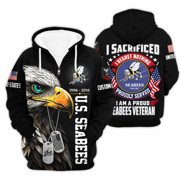 Premium Custom US Seabees Zip Up Hoodie VPVC609639, Gifts For Seabees Veteran, Gifts For Veterans Day.