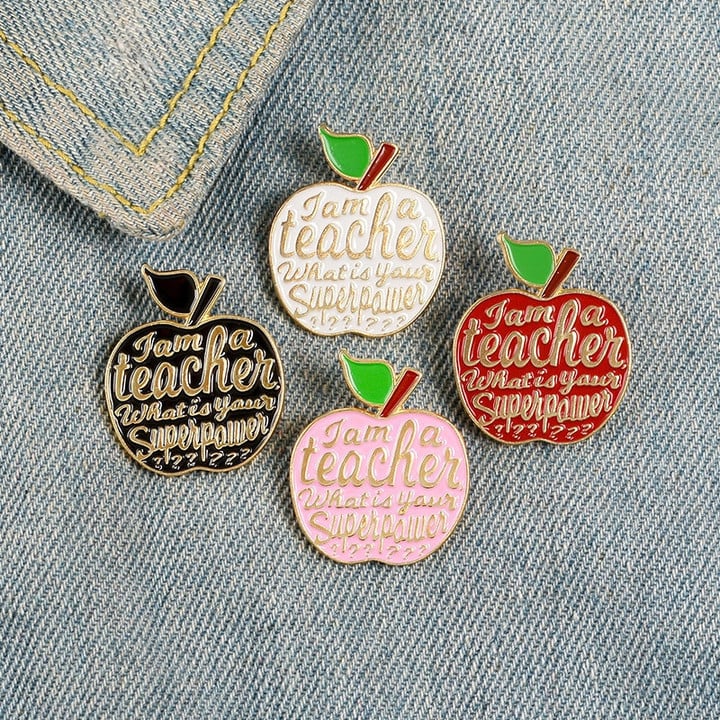 4 Styles Apple Enamel Pins Teacher's Gift