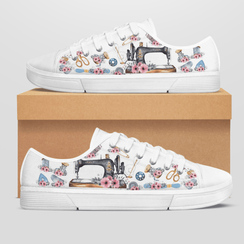 SEWING WATERCOLOR FLOWER LOW TOP