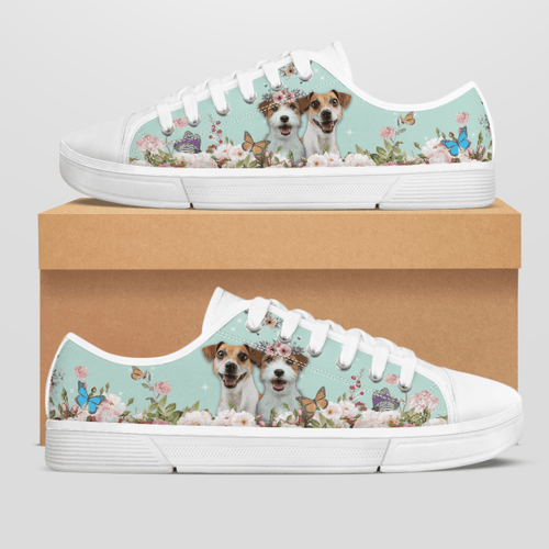 JACK RUSSELL DOG FLOWER STYLE LOW TOP SHOES