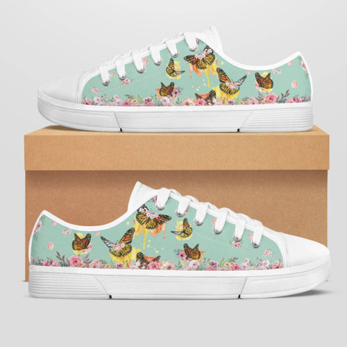 BUTTERFLIES INSECTS FLOWERS LOW TOP SHOES