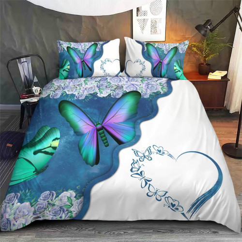 BUTTERFLY FLOWER GALAXY BLUE STYLE BEDDING SET