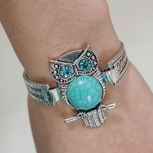 Classical Vintage Owl Turquoises Bracelet & Bangles for women men fashion jewelry silver plated Charm Friendship Bracelet
