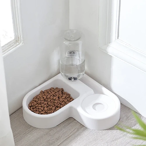 Pet Bowl Automatic Water Heart Shaped Pet Bowl Automatic Feeder Large Capacity Plastics Corner Pet Supplies Double Bowls