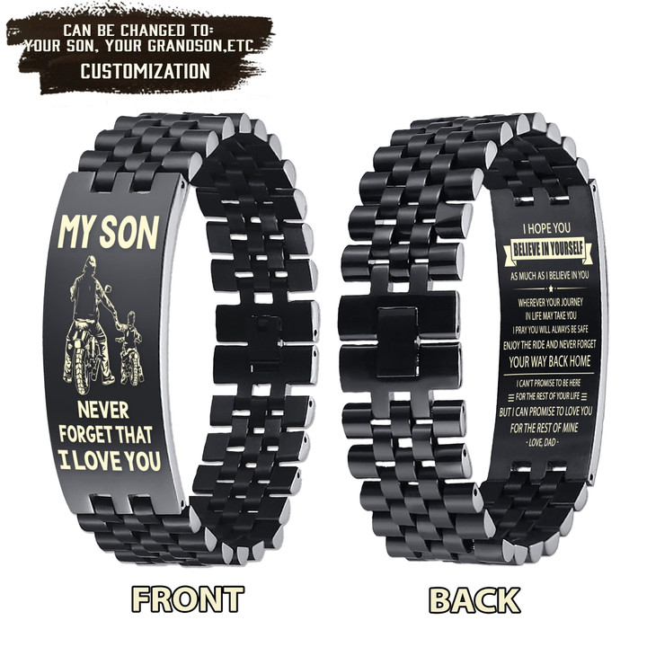 Biker engraved double sided bracelet gifts from dad mom to son
