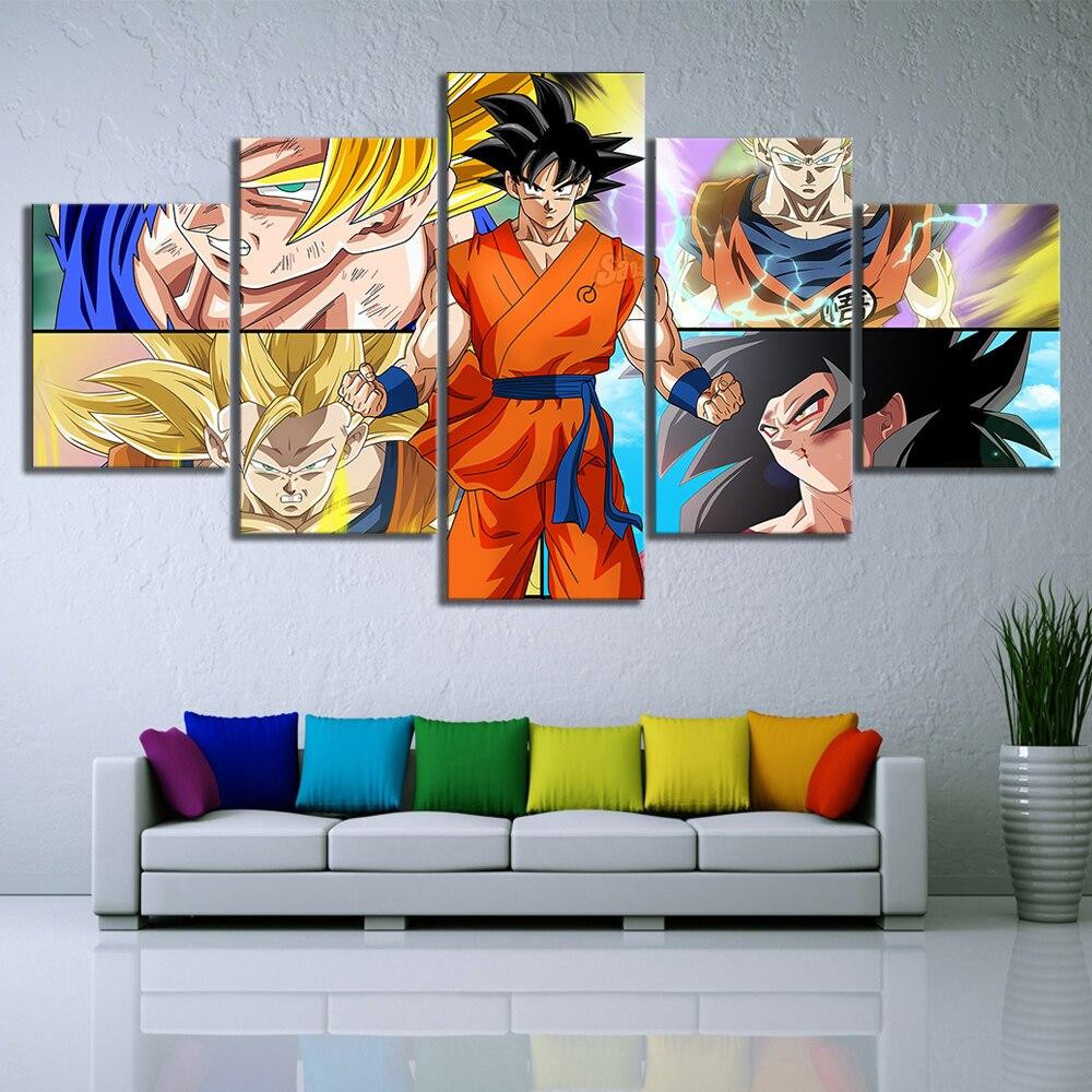 Dragon Ball - 5 Pieces Wall Art - Goku - Super Saiyan - Dragon Ball Po ...