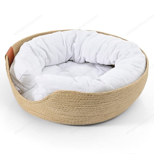Bamboo Weaving Four Season Cozy Nest Baskets Pet Cat Mat Dog Bed Sofa Handmade Waterproof Removable Cushion Sleeping House