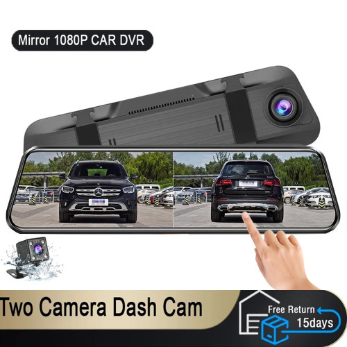 Rear-View Mirror Mounted Touchscreen Dash Cam & Rear Backup Camera