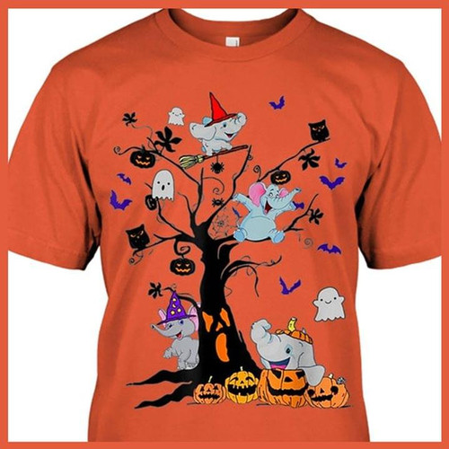 Elephants halloween tree ghost witch pumpkin for lovers tshirt t-shirt hoodie sweater