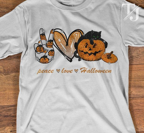 Peace love halloween pumpkin t-shirt hoodie sweater