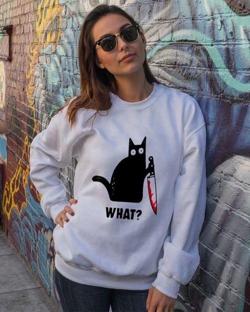 Cat murder with knife what halloween t-shirt hoodie sweater