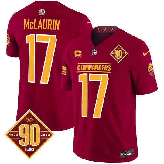 Men's Washington Commanders 90th Anniversary Patch Vapor Limited Jersey - All Stitched