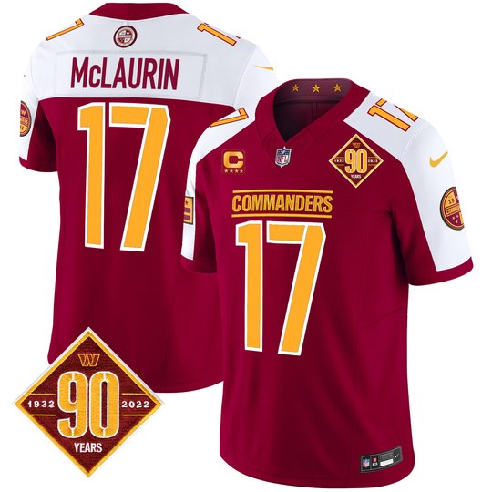 Men's Washington Commanders 90th Anniversary Patch Vapor Limited Jersey - All Stitched