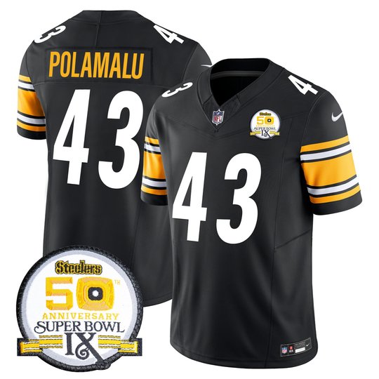 Men's Steelers 50th Anniversary of Super Bowl IX Patch Vapor Limited Jersey - All Stitched