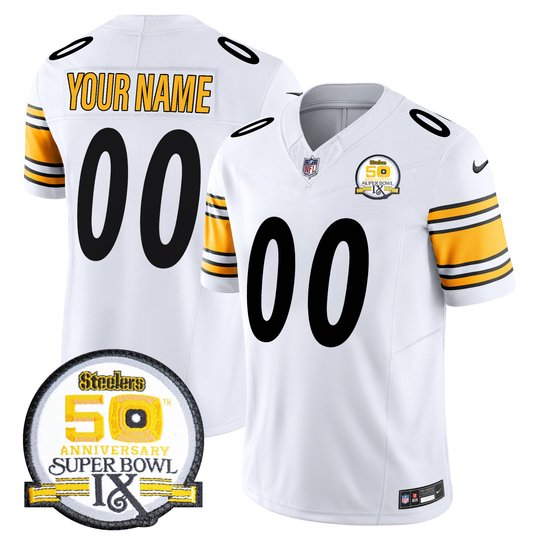Steelers 50th Anniversary of Super Bowl IX Patch Vapor Limited Custom Jersey - All Stitched