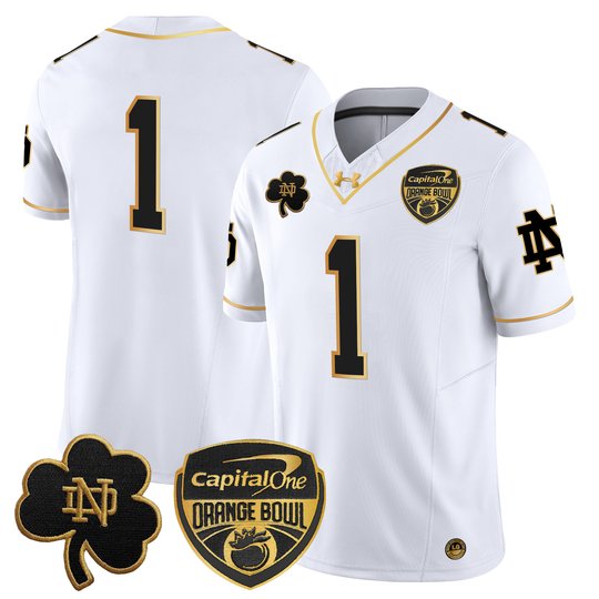 Men's Notre Dame Fighting Irish 2024 Orange Bowl Gold Patch Vapor Limited Jersey - All Stitched