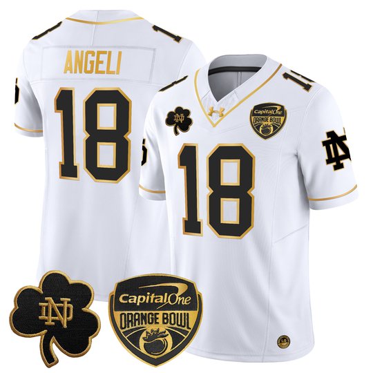 Men's Notre Dame Fighting Irish 2024 Orange Bowl Gold Patch Vapor Limited Jersey - All Stitched