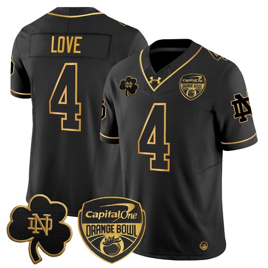 Men's Notre Dame Fighting Irish 2024 Orange Bowl Gold Patch Vapor Limited Jersey - All Stitched
