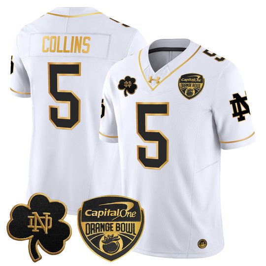 Men's Notre Dame Fighting Irish 2024 Orange Bowl Gold Patch Vapor Limited Jersey - All Stitched