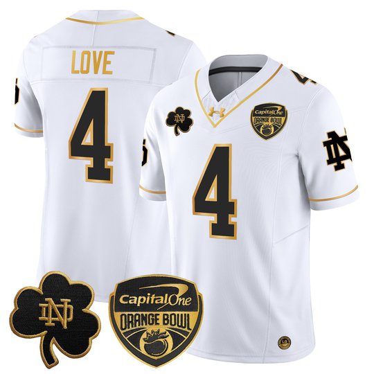 Men's Notre Dame Fighting Irish 2024 Orange Bowl Gold Patch Vapor Limited Jersey - All Stitched