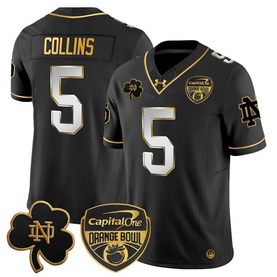 Men's Notre Dame Fighting Irish 2024 Orange Bowl Gold Patch Vapor Limited Jersey - All Stitched