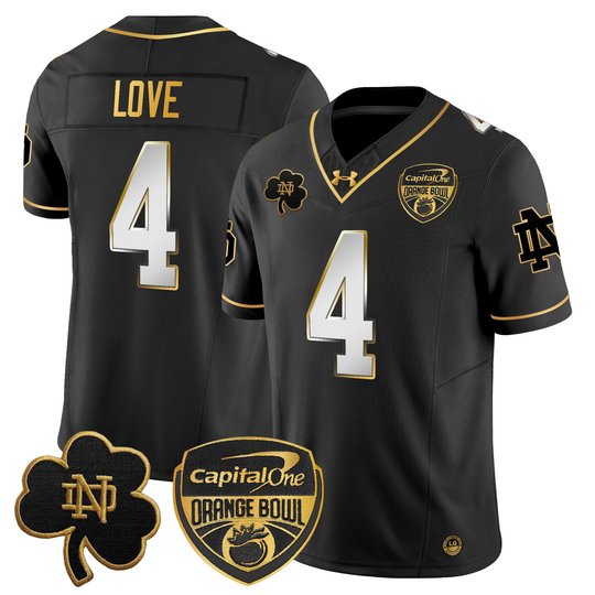 Men's Notre Dame Fighting Irish 2024 Orange Bowl Gold Patch Vapor Limited Jersey - All Stitched