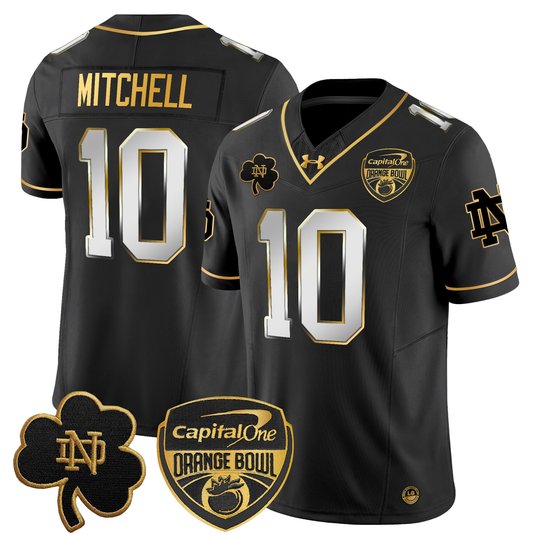 Men's Notre Dame Fighting Irish 2024 Orange Bowl Gold Patch Vapor Limited Jersey - All Stitched