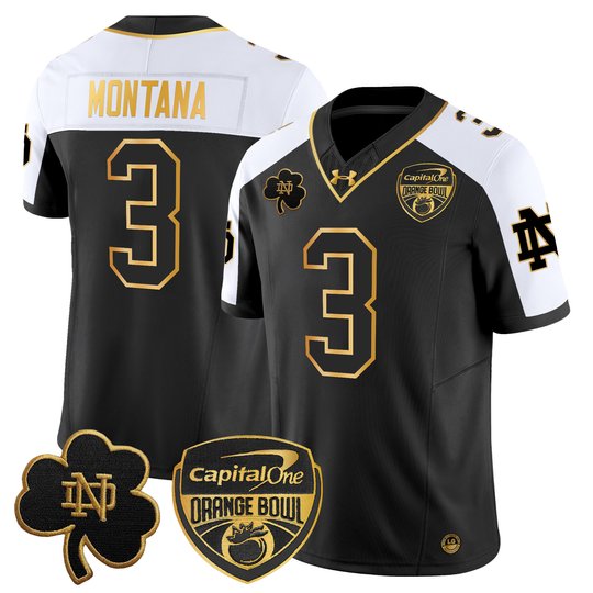 Men's Notre Dame Fighting Irish 2024 Orange Bowl Gold Patch Vapor Limited Jersey - All Stitched