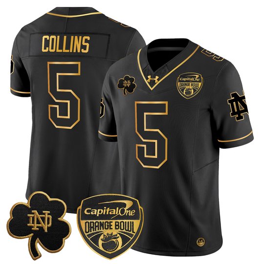 Men's Notre Dame Fighting Irish 2024 Orange Bowl Gold Patch Vapor Limited Jersey - All Stitched