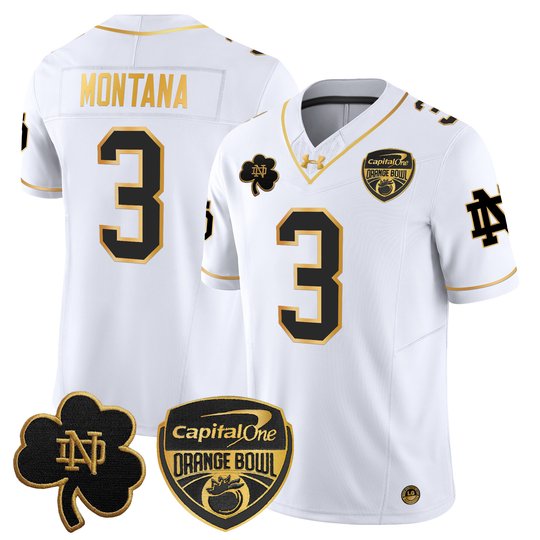 Men's Notre Dame Fighting Irish 2024 Orange Bowl Gold Patch Vapor Limited Jersey - All Stitched
