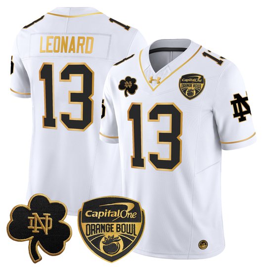 Men's Notre Dame Fighting Irish 2024 Orange Bowl Gold Patch Vapor Limited Jersey - All Stitched