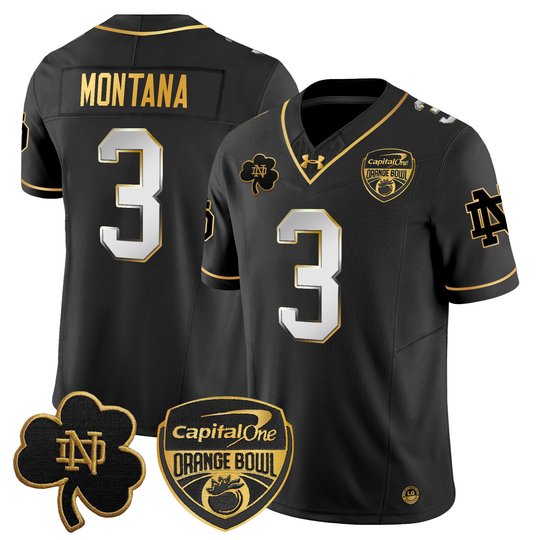 Men's Notre Dame Fighting Irish 2024 Orange Bowl Gold Patch Vapor Limited Jersey - All Stitched