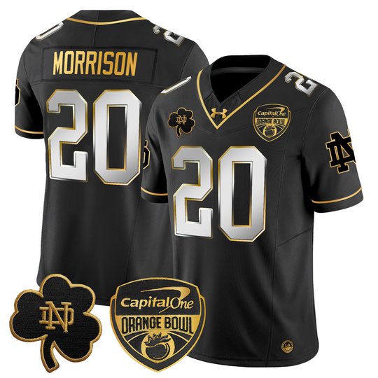 Men's Notre Dame Fighting Irish 2024 Orange Bowl Gold Patch Vapor Limited Jersey - All Stitched