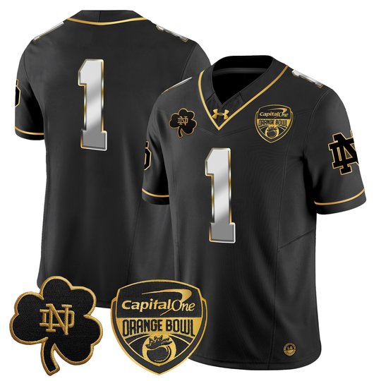 Men's Notre Dame Fighting Irish 2024 Orange Bowl Gold Patch Vapor Limited Jersey - All Stitched