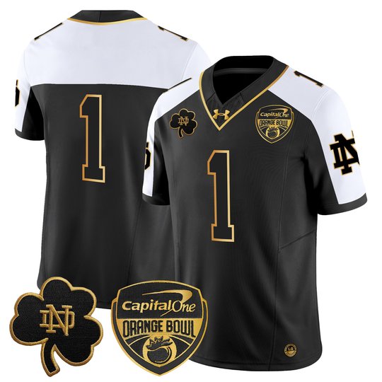 Men's Notre Dame Fighting Irish 2024 Orange Bowl Gold Patch Vapor Limited Jersey - All Stitched