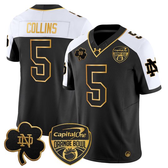 Men's Notre Dame Fighting Irish 2024 Orange Bowl Gold Patch Vapor Limited Jersey - All Stitched