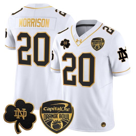Men's Notre Dame Fighting Irish 2024 Orange Bowl Gold Patch Vapor Limited Jersey - All Stitched