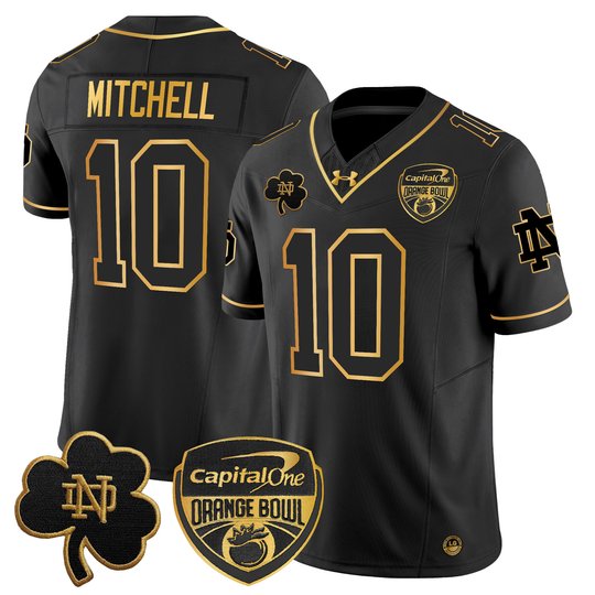 Men's Notre Dame Fighting Irish 2024 Orange Bowl Gold Patch Vapor Limited Jersey - All Stitched