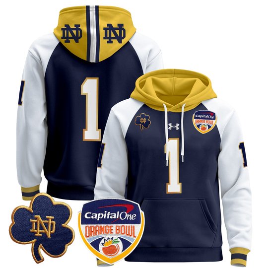 Men's Notre Dame Fighting Irish Orange Bowl Patch Pullover Hoodie - All Stitched
