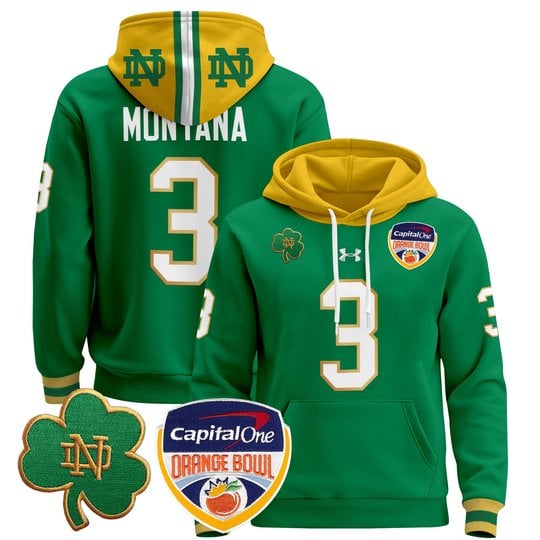 Men's Notre Dame Fighting Irish Orange Bowl Patch Pullover Hoodie - All Stitched