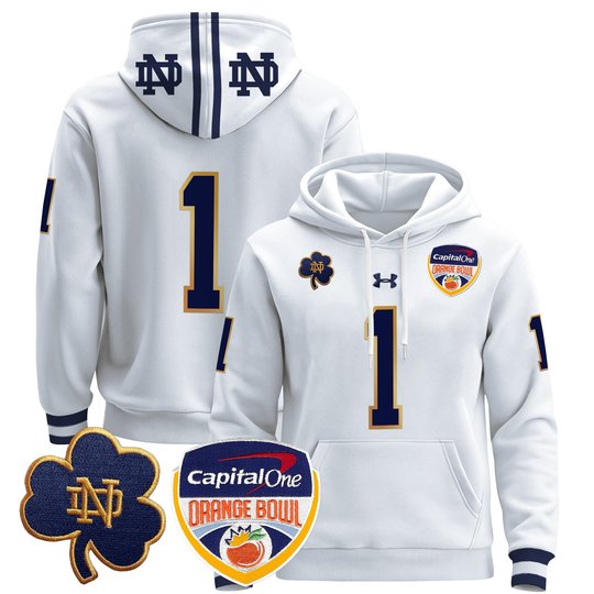 Men's Notre Dame Fighting Irish Orange Bowl Patch Pullover Hoodie - All Stitched
