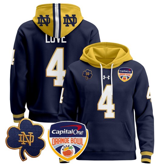 Men's Notre Dame Fighting Irish Orange Bowl Patch Pullover Hoodie - All Stitched