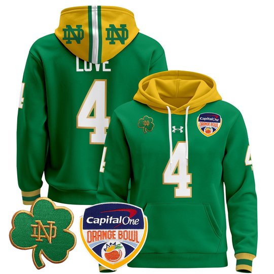 Men's Notre Dame Fighting Irish Orange Bowl Patch Pullover Hoodie - All Stitched