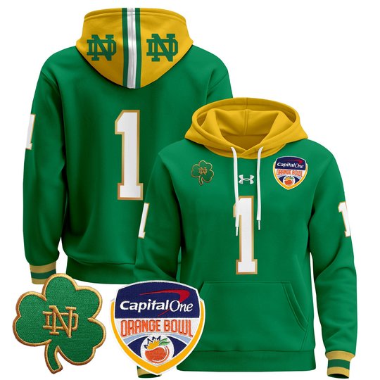 Men's Notre Dame Fighting Irish Orange Bowl Patch Pullover Hoodie - All Stitched