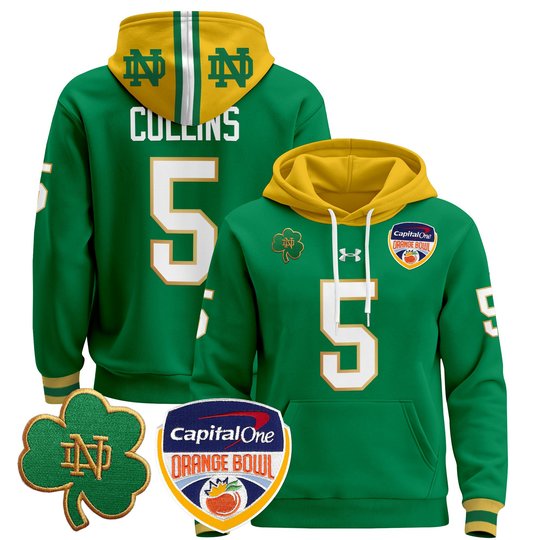 Men's Notre Dame Fighting Irish Orange Bowl Patch Pullover Hoodie - All Stitched