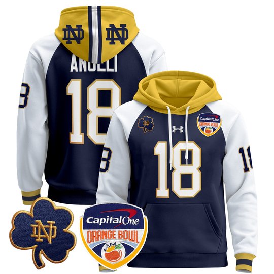 Men's Notre Dame Fighting Irish Orange Bowl Patch Pullover Hoodie - All Stitched